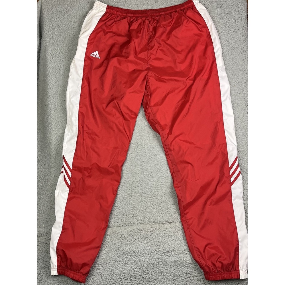Vintage Adidas Pants Mens 2XL Red Windbreaker Track Pants Stripes Sports 90s Y2K